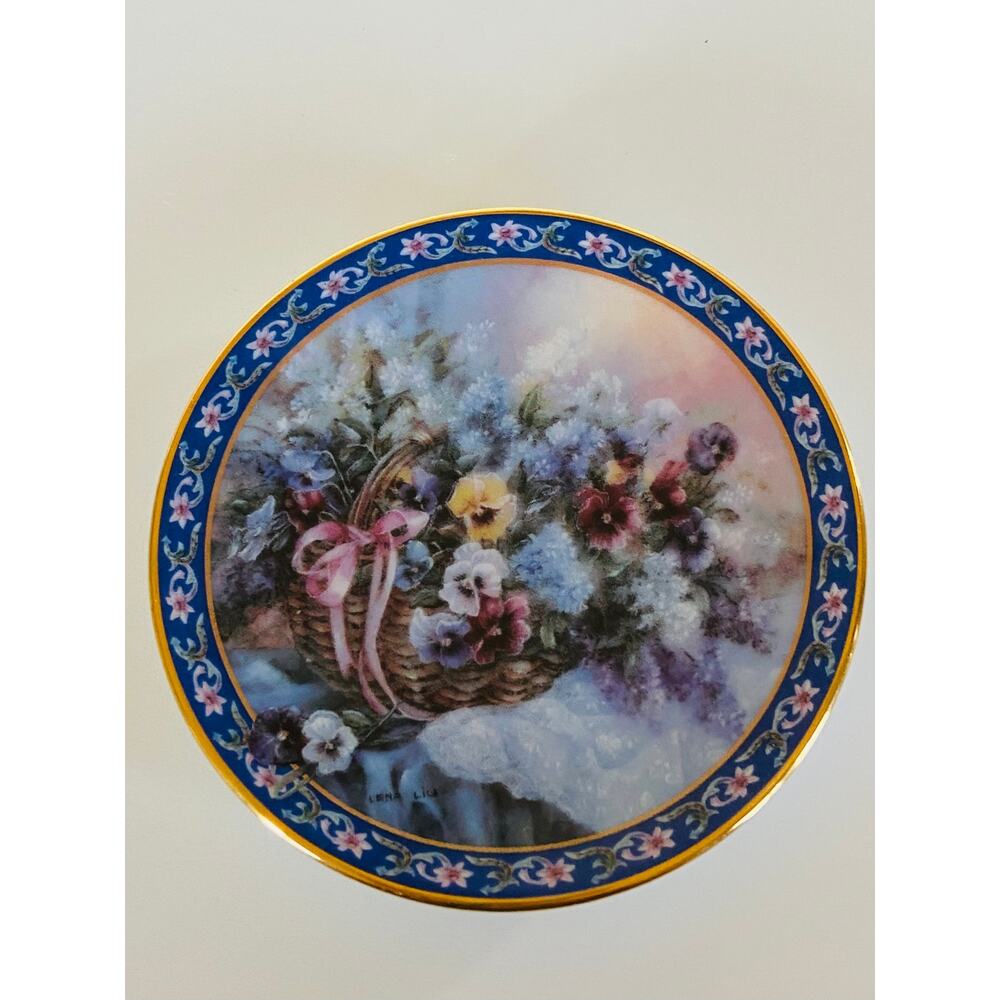 VINTAGE Lena Liu Mini Plate Collection Basket Bouquets Pansies 1994